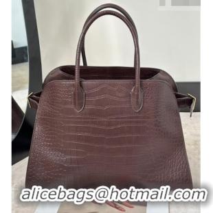 Top Design The Row Margaux 15 Tote Bag in Samanta Crocodile Embossed Leather 8818L Dark Brown 2026