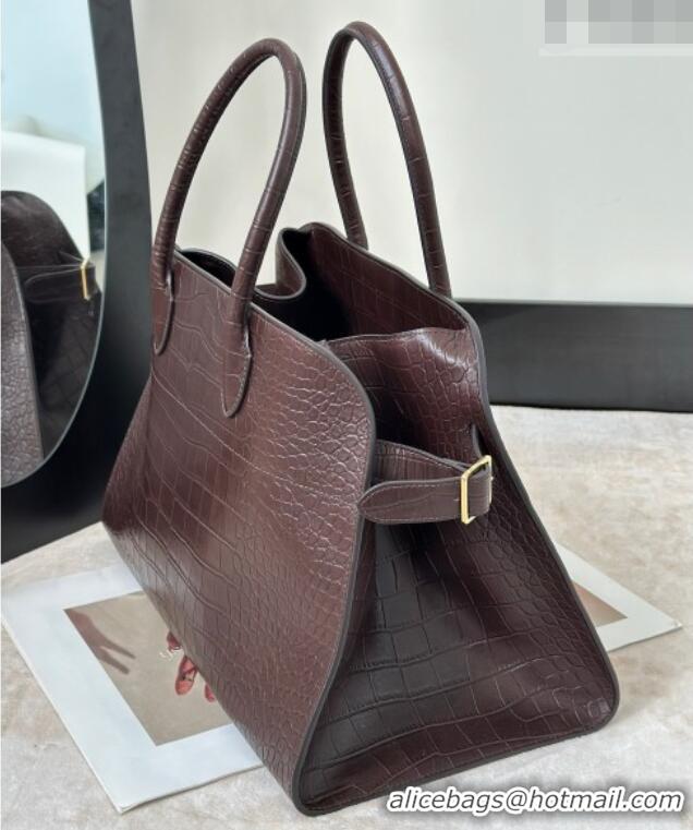 Top Design The Row Margaux 15 Tote Bag in Samanta Crocodile Embossed Leather 8818L Dark Brown 2026