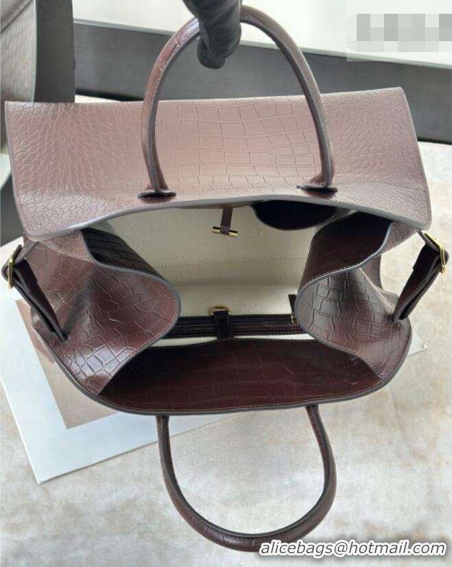 Top Design The Row Margaux 15 Tote Bag in Samanta Crocodile Embossed Leather 8818L Dark Brown 2026