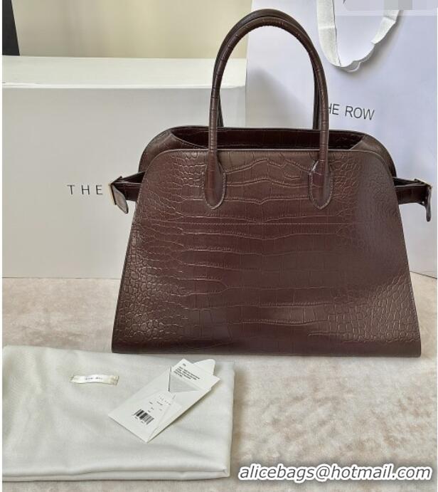 Top Design The Row Margaux 15 Tote Bag in Samanta Crocodile Embossed Leather 8818L Dark Brown 2026