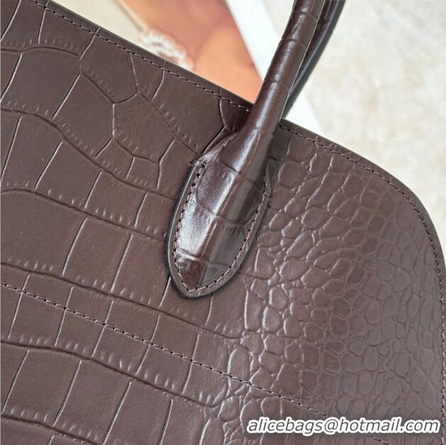 Top Design The Row Margaux 15 Tote Bag in Samanta Crocodile Embossed Leather 8818L Dark Brown 2026