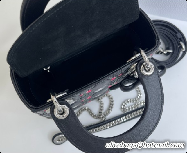 Best Price Dior Mini Lady Dior Bag in Cannage Lambskin with Doves & Roses Motif Embroidery D090311 Black 2026