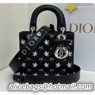 Good Product Dior Small Lady Dior Bag in Cannage Lambskin with Doves & Roses Motif Embroidery D090312 Black 2026