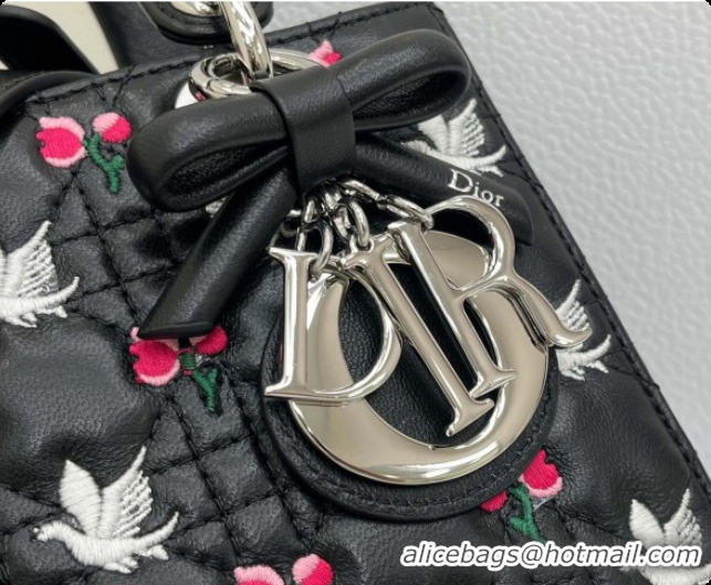 Good Product Dior Small Lady Dior Bag in Cannage Lambskin with Doves & Roses Motif Embroidery D090312 Black 2026