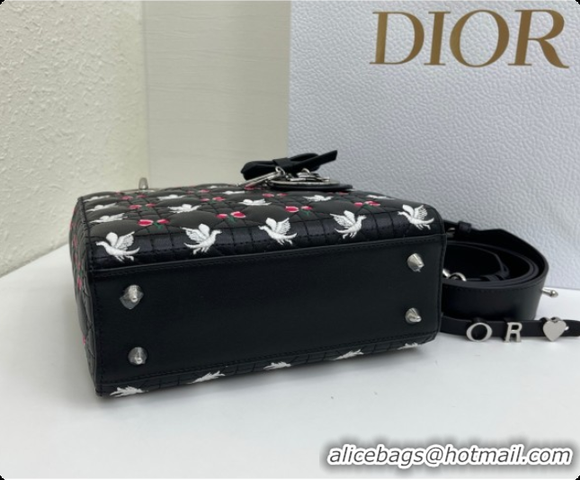 Good Product Dior Small Lady Dior Bag in Cannage Lambskin with Doves & Roses Motif Embroidery D090312 Black 2026