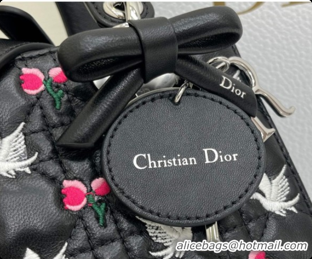 Good Product Dior Small Lady Dior Bag in Cannage Lambskin with Doves & Roses Motif Embroidery D090312 Black 2026