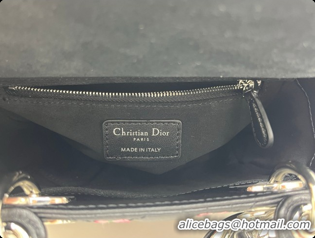 Good Product Dior Small Lady Dior Bag in Cannage Lambskin with Doves & Roses Motif Embroidery D090312 Black 2026