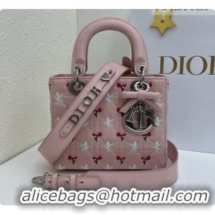 Affordable Price Dior Small Lady Dior Bag in Cannage Lambskin with Doves & Roses Motif Embroidery D090314 Pink 2026