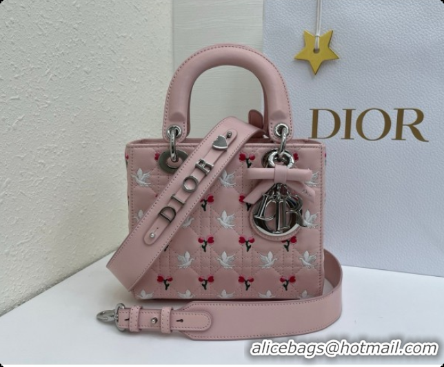 Affordable Price Dior Small Lady Dior Bag in Cannage Lambskin with Doves & Roses Motif Embroidery D090314 Pink 2026