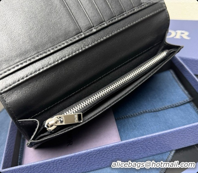 Perfect Dior Long Bifold Wallet in Black Grained Calfskin D090319 2026