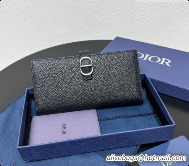 Duplicate Dior Long CD Bifold Wallet in Black Grained Calfskin D090321 2026
