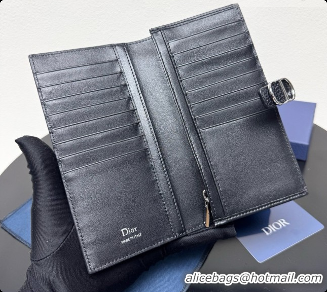 Duplicate Dior Long CD Bifold Wallet in Black Grained Calfskin D090321 2026