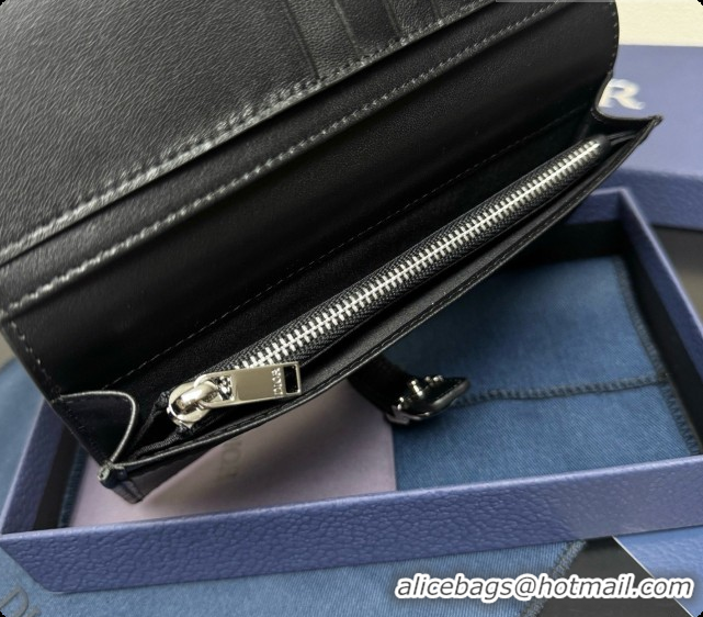 Duplicate Dior Long CD Bifold Wallet in Black Grained Calfskin D090321 2026