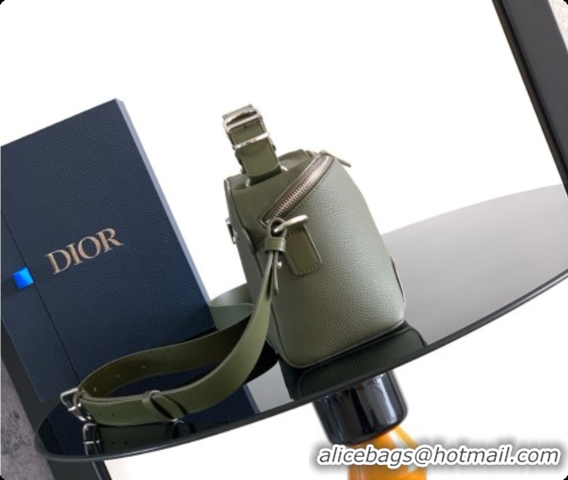 Luxurious Dior Archie Zipped Bag with Strap Black Grained Calfskin D090325 Green 2026