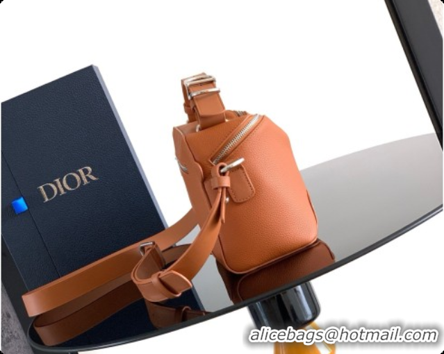 Top Grade Dior Archie Zipped Bag with Strap Black Grained Calfskin D090325 Brown 2026