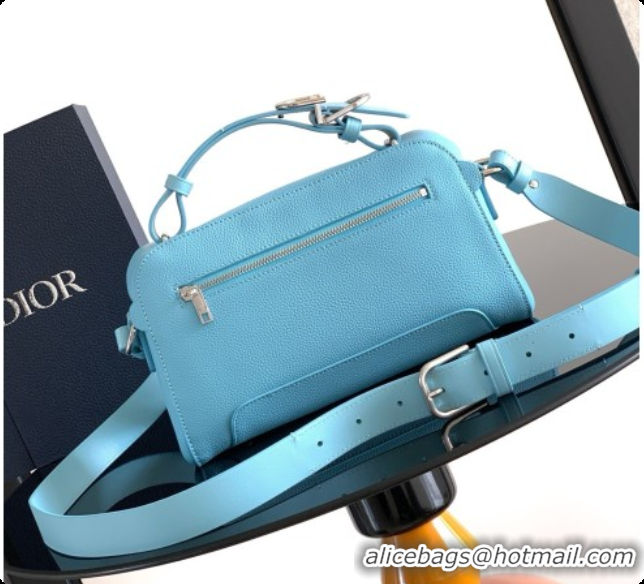 Top Design Dior Archie Zipped Bag with Strap Black Grained Calfskin D090325 Blue 2026