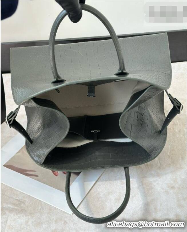 Market Sells The Row Margaux 15 Tote Bag in Samanta Crocodile Embossed Leather 8818L Grey 2026