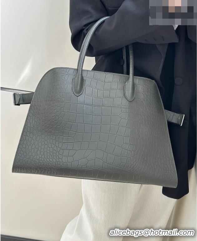 Market Sells The Row Margaux 15 Tote Bag in Samanta Crocodile Embossed Leather 8818L Grey 2026