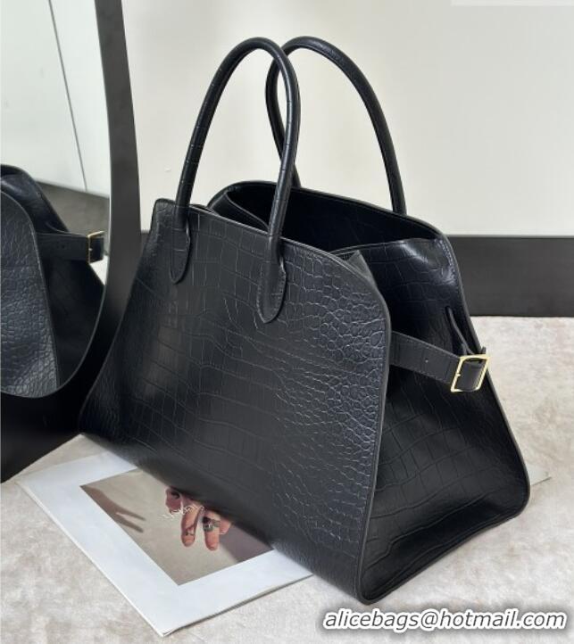 Spot Discount The Row Margaux 15 Tote Bag in Samanta Crocodile Embossed Leather 8818L Black 2026