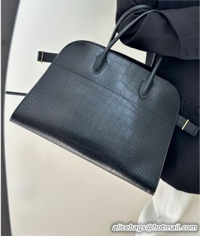 Spot Discount The Row Margaux 15 Tote Bag in Samanta Crocodile Embossed Leather 8818L Black 2026