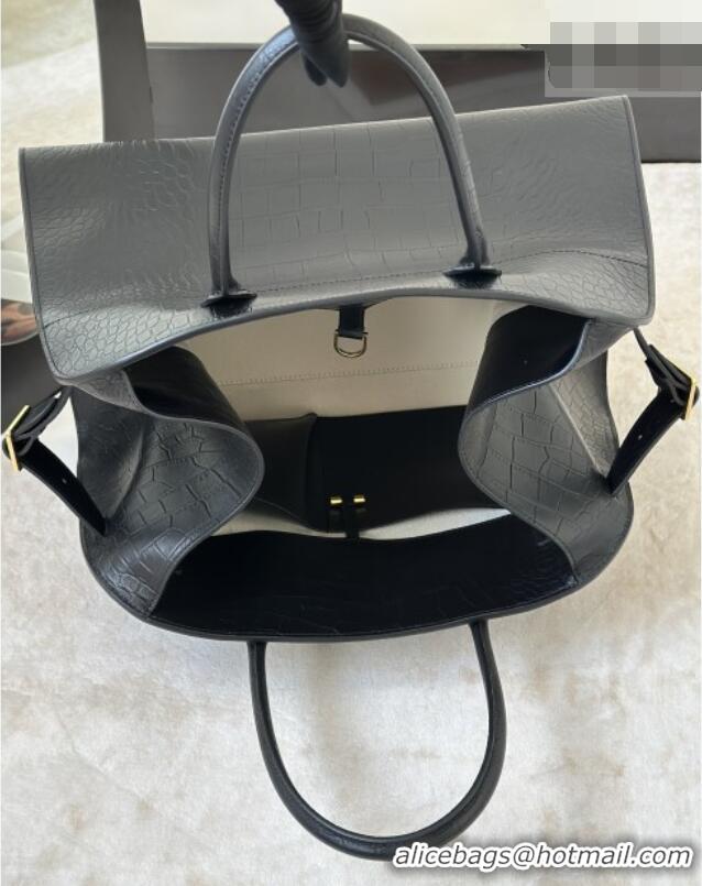 Spot Discount The Row Margaux 15 Tote Bag in Samanta Crocodile Embossed Leather 8818L Black 2026