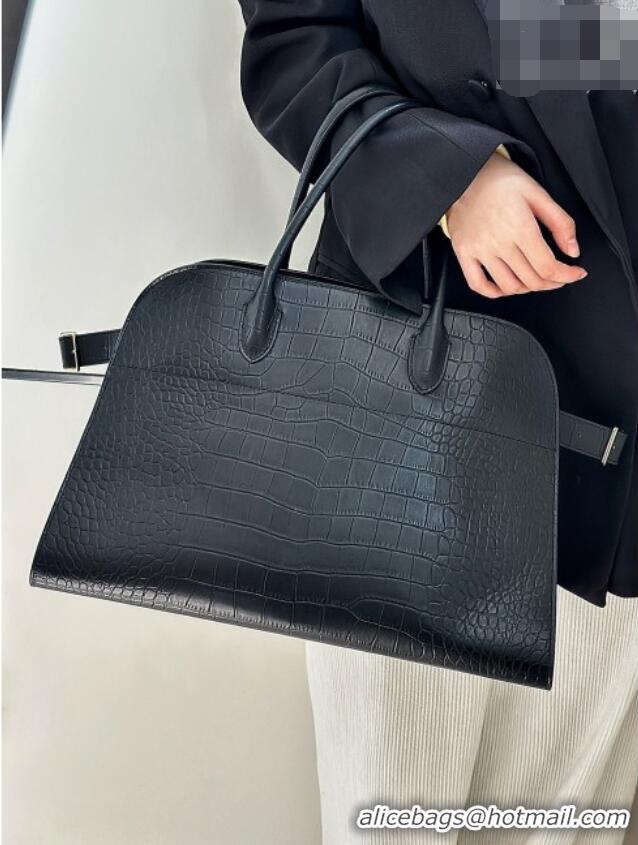 Spot Discount The Row Margaux 15 Tote Bag in Samanta Crocodile Embossed Leather 8818L Black 2026