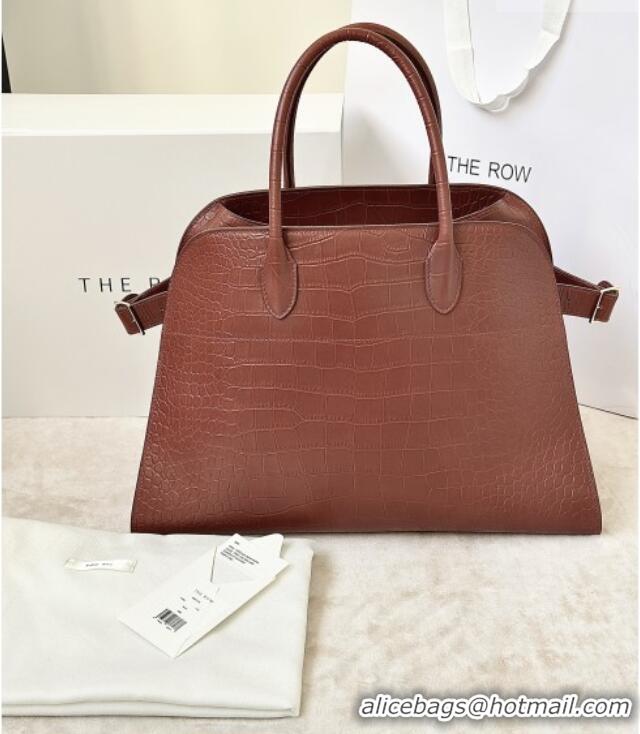 Most Popular The Row Margaux 15 Tote Bag in Samanta Crocodile Embossed Leather 8818L Burgundy 2026