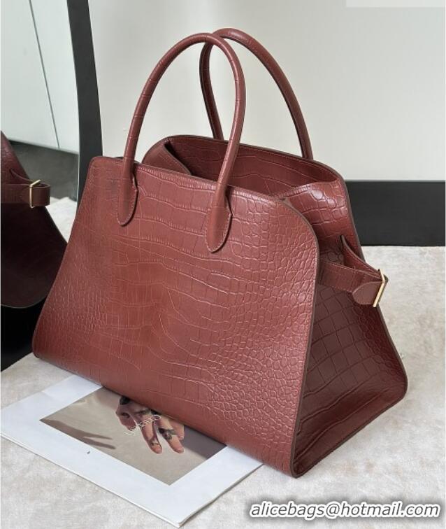 Most Popular The Row Margaux 15 Tote Bag in Samanta Crocodile Embossed Leather 8818L Burgundy 2026