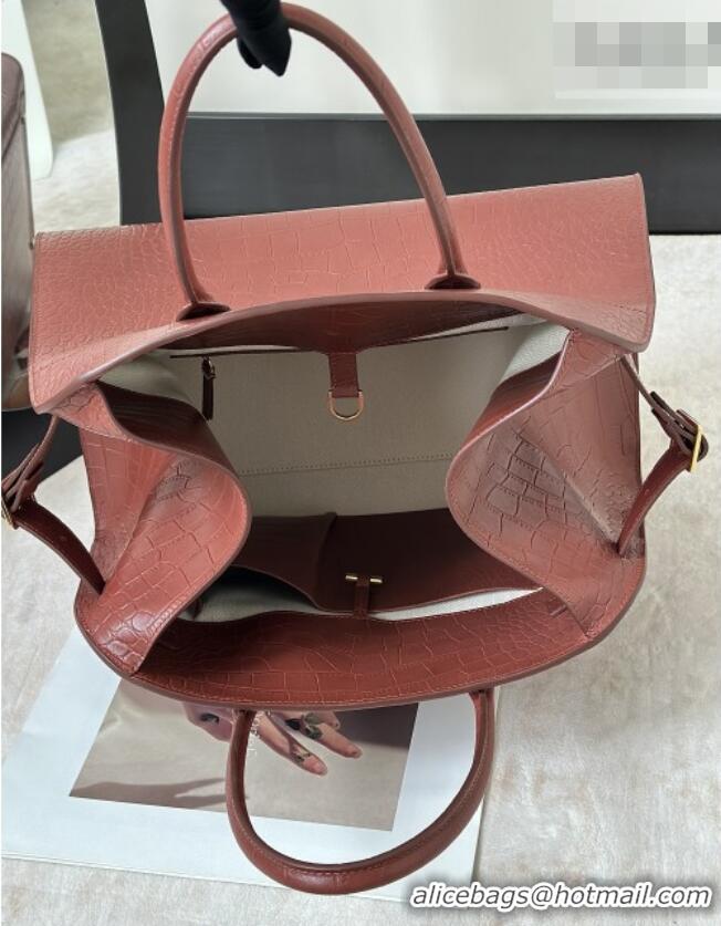 Most Popular The Row Margaux 15 Tote Bag in Samanta Crocodile Embossed Leather 8818L Burgundy 2026