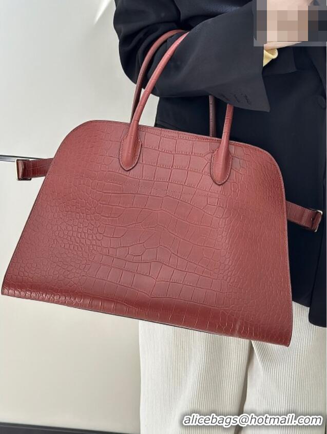 Most Popular The Row Margaux 15 Tote Bag in Samanta Crocodile Embossed Leather 8818L Burgundy 2026
