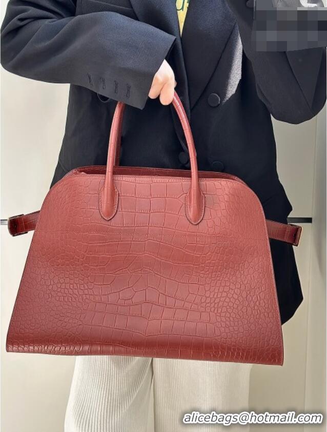 Most Popular The Row Margaux 15 Tote Bag in Samanta Crocodile Embossed Leather 8818L Burgundy 2026