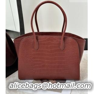 Fashion Discount The Row Marlo 14 Bag in Samanta Crocodile Embossed Leather 8823 Red Brown 2026