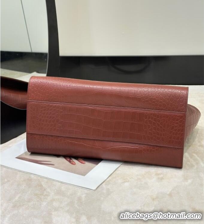 Fashion Discount The Row Marlo 14 Bag in Samanta Crocodile Embossed Leather 8823 Red Brown 2026