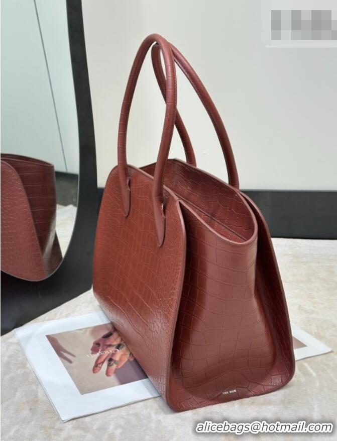 Fashion Discount The Row Marlo 14 Bag in Samanta Crocodile Embossed Leather 8823 Red Brown 2026