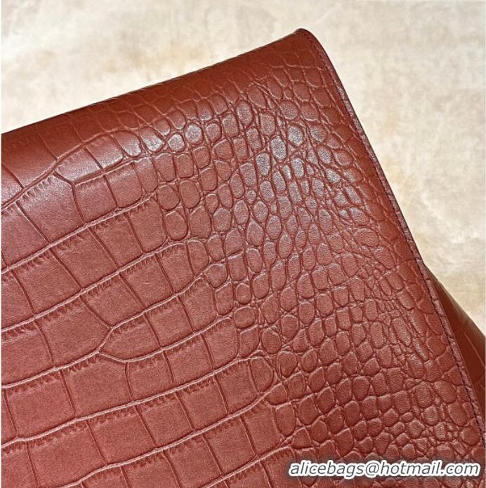 Fashion Discount The Row Marlo 14 Bag in Samanta Crocodile Embossed Leather 8823 Red Brown 2026