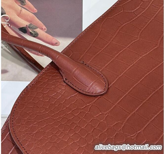 Fashion Discount The Row Marlo 14 Bag in Samanta Crocodile Embossed Leather 8823 Red Brown 2026