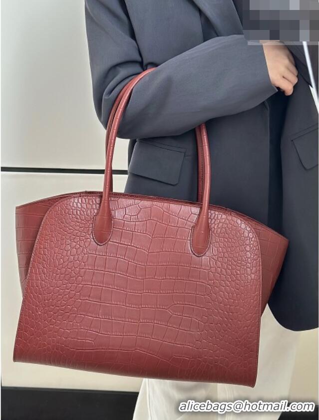 Fashion Discount The Row Marlo 14 Bag in Samanta Crocodile Embossed Leather 8823 Red Brown 2026