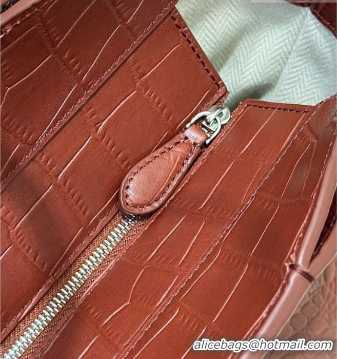 Fashion Discount The Row Marlo 14 Bag in Samanta Crocodile Embossed Leather 8823 Red Brown 2026