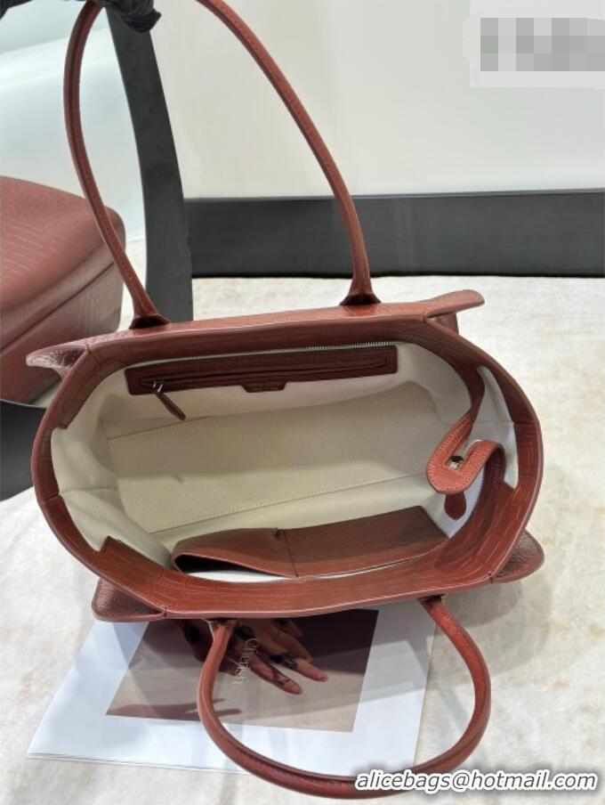 Fashion Discount The Row Marlo 14 Bag in Samanta Crocodile Embossed Leather 8823 Red Brown 2026