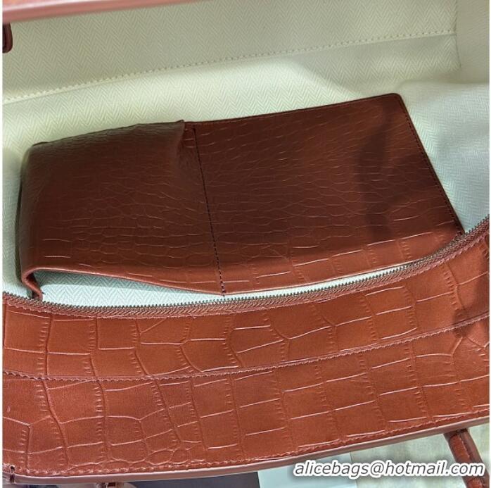 Fashion Discount The Row Marlo 14 Bag in Samanta Crocodile Embossed Leather 8823 Red Brown 2026
