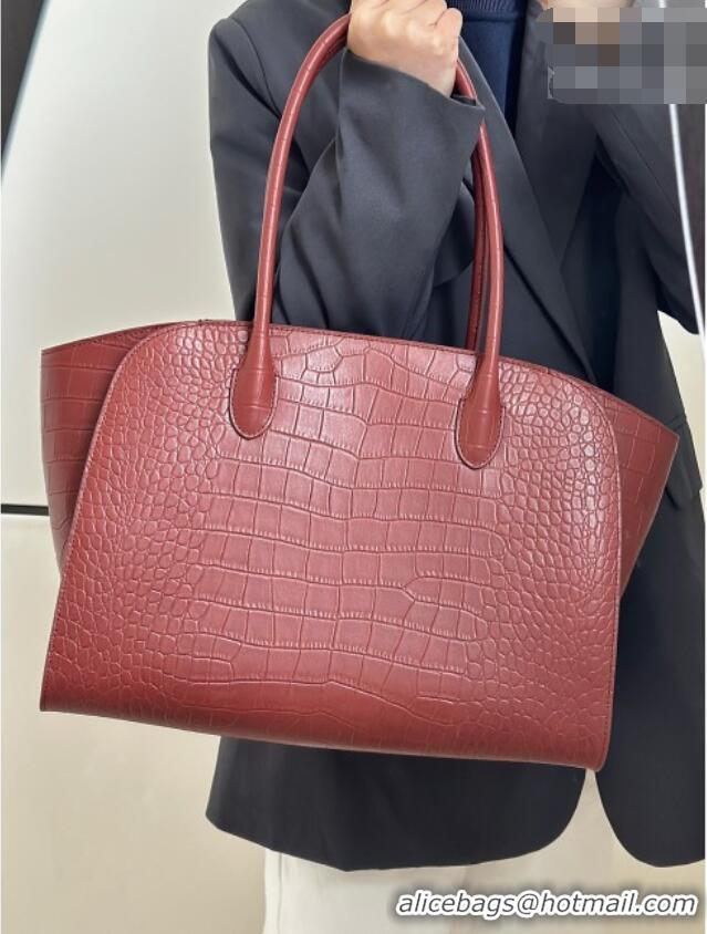 Fashion Discount The Row Marlo 14 Bag in Samanta Crocodile Embossed Leather 8823 Red Brown 2026