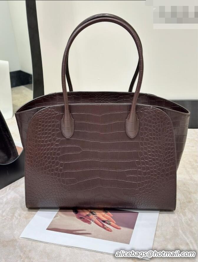 Well Crafted The Row Marlo 14 Bag in Samanta Crocodile Embossed Leather 8823 Dark Brown 2026