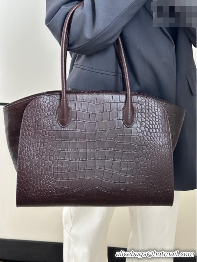 Well Crafted The Row Marlo 14 Bag in Samanta Crocodile Embossed Leather 8823 Dark Brown 2026