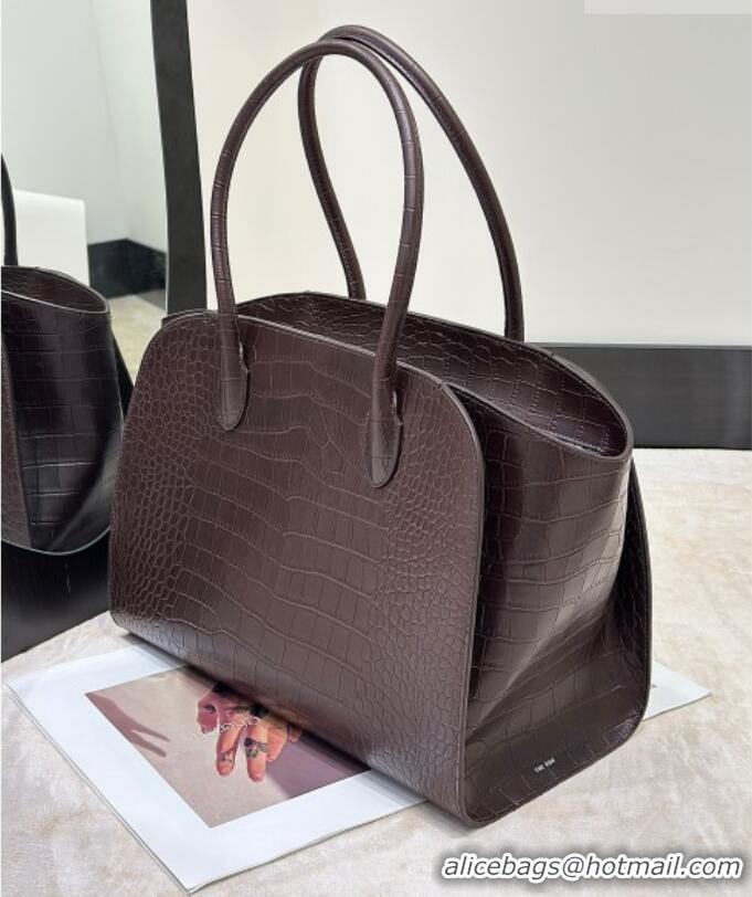 Well Crafted The Row Marlo 14 Bag in Samanta Crocodile Embossed Leather 8823 Dark Brown 2026