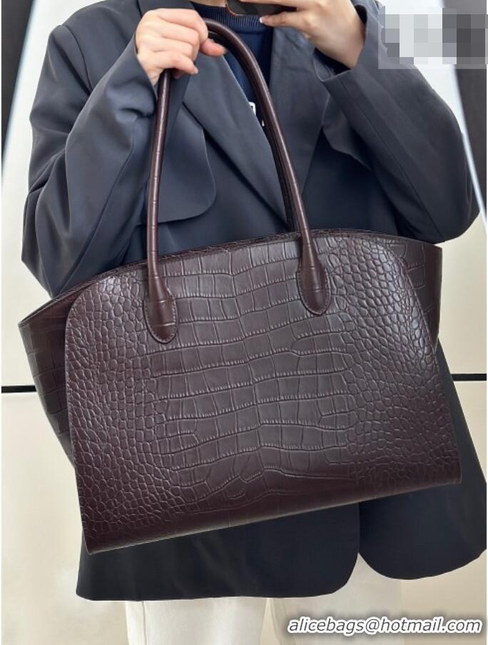 Well Crafted The Row Marlo 14 Bag in Samanta Crocodile Embossed Leather 8823 Dark Brown 2026