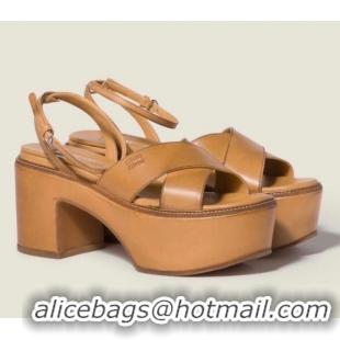 ​Classic Best Miu Miu Calfskin Leather High Heel Sandals MM120805 Brown 2026
