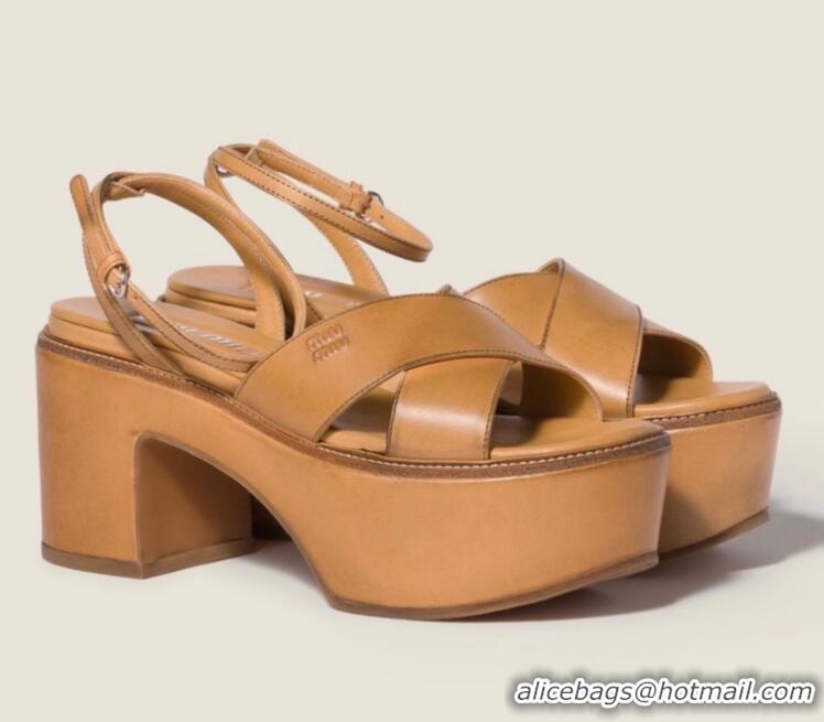 ​Classic Best Miu Miu Calfskin Leather High Heel Sandals MM120805 Brown 2026