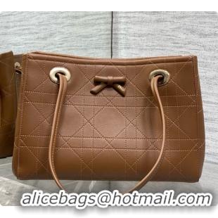 Top Sale Dior Qixi Small Dior Promenade Shopping Bag in Vanilla Flat Cannage Calfskin D090329 Brown 2026