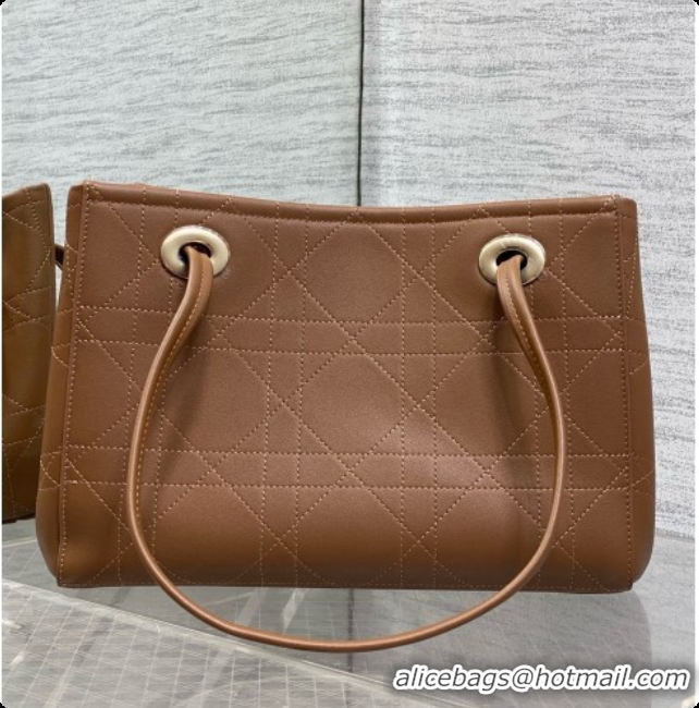 Top Sale Dior Qixi Small Dior Promenade Shopping Bag in Vanilla Flat Cannage Calfskin D090329 Brown 2026