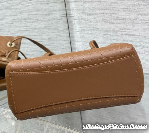 Top Sale Dior Qixi Small Dior Promenade Shopping Bag in Vanilla Flat Cannage Calfskin D090329 Brown 2026